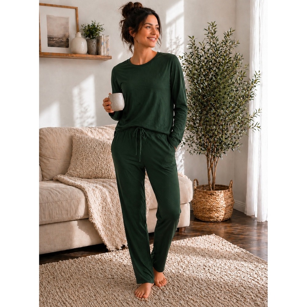 Lou & Grey Hunter Green Signature Soft Lounge Set Large Top Drawstring Pants L